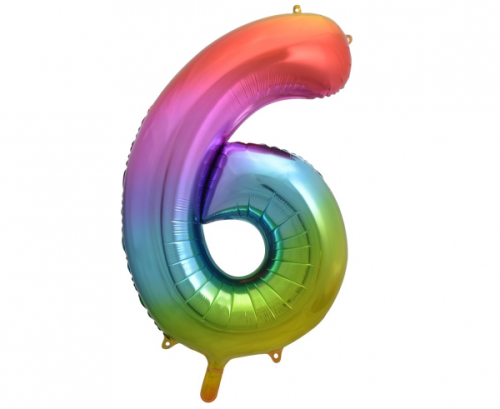 Folijas balons ar numuru 6, varavīksne, 85 cm