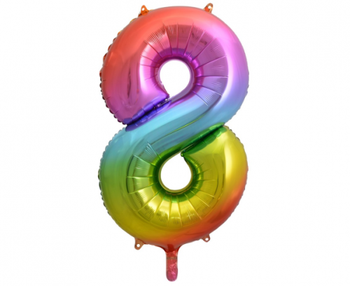 Folija balons ar numuru 8, varavīksne, 85 cm
