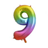Folijas balons ar numuru 9, varavīksne, 85 cm