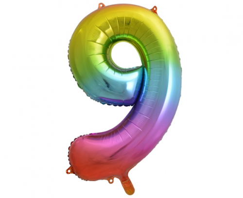 Folijas balons ar numuru 9, varavīksne, 85 cm