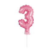 Воздушный шар из фольги с палочкой 5 &quot;DIGIT 3, розовый