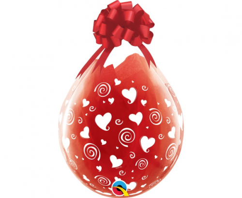 Balloon QL 18 inches Stuff Hearts and Swirls white, crystal transparent / 25 pcs.