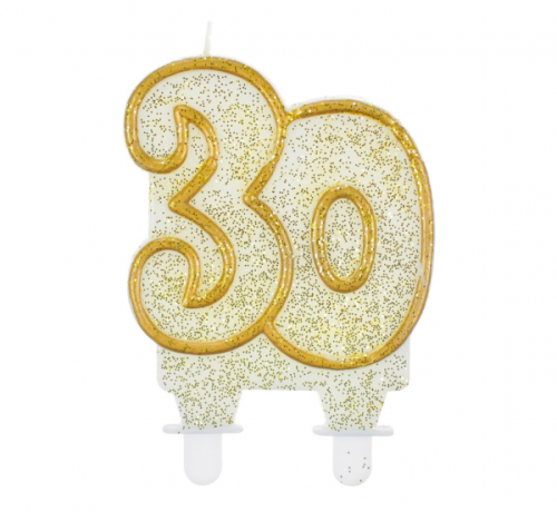 Свеча на день рождения цифра &quot;30&quot;, золотой контур