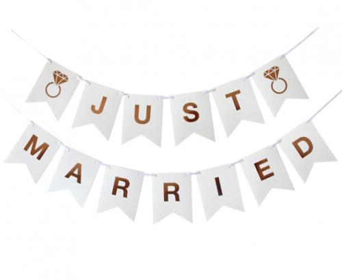Paper garland W&C Just Married, 300 cm, DIY, flag hight 18 cm Paper garland W&C Just Married, 300 cm, DIY, flag hight 18 cm