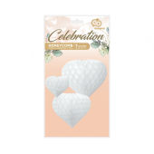 Paper honeycomb decoration W&C 3 hearts, white (12 cm, 19 cm, 26 cm)