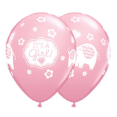 Balloon QL 11 inches, Baby Girl Elephants, metalic pink / 25 pcs.