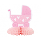 Paper centerpiece B&G Baby Girl, carriage, light pink, 16 cm