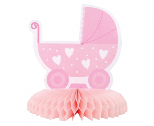 Paper centerpiece B&G Baby Girl, carriage, light pink, 16 cm