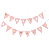 Paper garland B&G Happy Birthday Baby Girl, light pink, 300 cm, flag height 17 cm