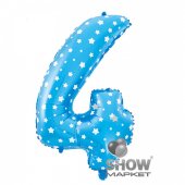 Цифра  - 4 голубая со звёздочками 18
