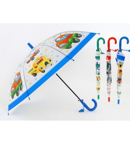 Зонтик со свистком детский ТРАНСПОРТ 66 cm длина разные 501478