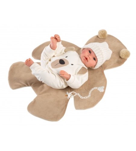 Lelle zīdainis Osito ar sedziņu 36 cm (raud, runā, ar mānekli, mīkstais ķermenis) Spānija LL63645