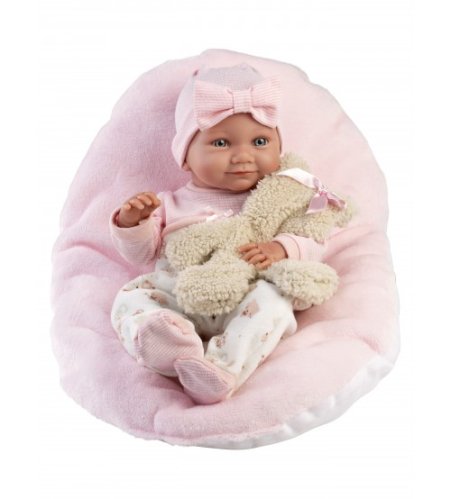 Кукла малышка Ника 40 см на розовой подушке, c соской (виниловое тело) Испания LL73808