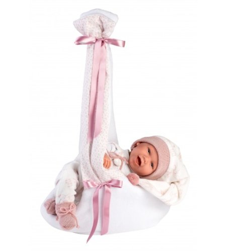 Lelle zīdainis Mimi 42 cm (pārnes. soma ar stārķi, smejas, runā, ar mānekli, mīkstais ķermenis) Spānija LL74006 Lelle zīdainis Mimi 42 cm (pārnes. soma ar stārķi, smejas, runā, ar mānekli, mīkstais ķermenis) Spānija LL74006