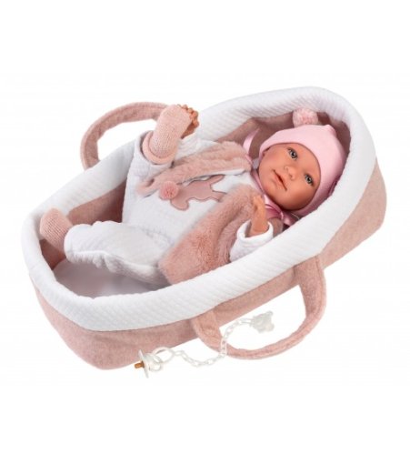 Lelle zīdainis Mimi 42 cm (pārnes. soma, raud, runā, ar mānekli, mīkstais ķermenis) Spānija LL74012 Lelle zīdainis Mimi 42 cm (pārnes. soma, raud, runā, ar mānekli, mīkstais ķermenis) Spānija LL74012