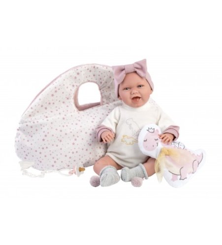 Lelle zīdainis Mimi 42 cm (pārnes. soma, smejas, runā, ar mānekli, mīkstais ķermenis) Spānija LL74044 Lelle zīdainis Mimi 42 cm (pārnes. soma, smejas, runā, ar mānekli, mīkstais ķermenis) Spānija LL74044