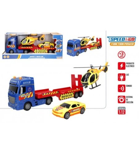 Auto treilers City Resque ar ma&scaron;īnu un helikopteri (gaisma, skaņa) 59 cm CB39051