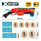 Пистолет с 24 порол. пулями, 6 яиц дальность до 27 метра X-Shot Dino Attack ZURU 8 g+ CB46560