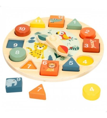 Koka pulksteņi Dzīvnieki 22 cm ar puzzle 2g+ CB47571